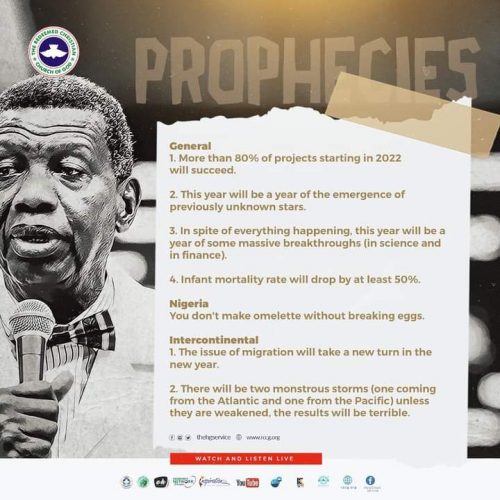 2022 Prophecies By Pastor Adeboye