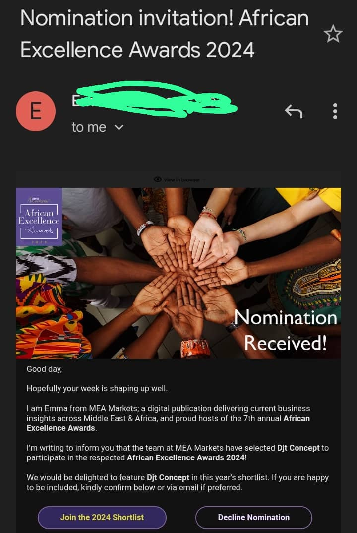 You are currently viewing NOMINATED FOR AFRICAN EXCELLENCE AWARD 2024